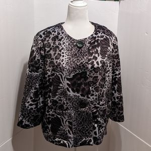 Ruby Rd  Women's Black Leopard Print Velveteen Jacket Size 16